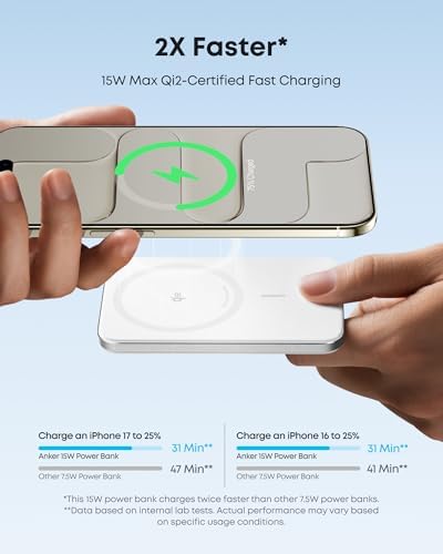 Anker Nano MagSafe Power Bank  Ultra Slim 5 000mAh Magnetic Wireless Charging Battery  Qi2 Certified 15W Max MagSafe Compatible Portable Charger  Ergonomic Design  for iPhone Air/17/16 Series