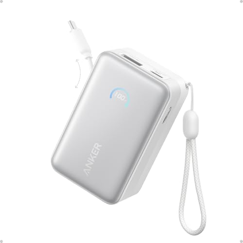 Anker Nano Portable Charger  45W 10000mAh with 2 3 ft Retractable Cable  Compact Power Bank  Travel Essential Phone Battery Pack for iPhone 17/16 Series  iPad  Galaxy  Pixel  and More