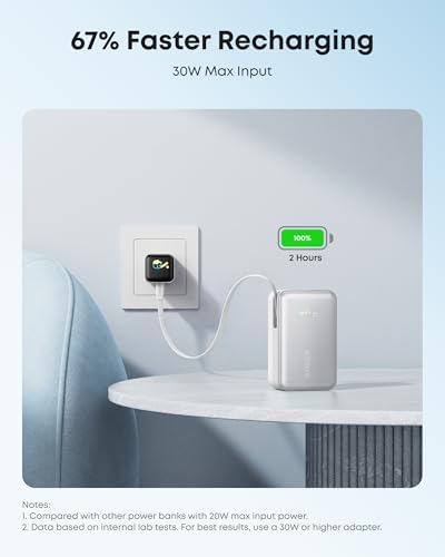 Anker Nano Portable Charger  45W 10000mAh with 2 3 ft Retractable Cable  Compact Power Bank  Travel Essential Phone Battery Pack for iPhone 17/16 Series  iPad  Galaxy  Pixel  and More