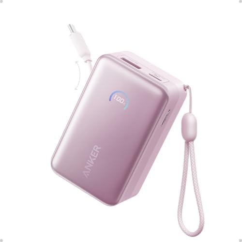 Anker Nano Portable Charger  45W 10000mAh with 2 3 ft Retractable Cable  Compact Power Bank  Travel Essential Phone Battery Pack for iPhone 17/16 Series  iPad  Galaxy  Pixel  and More