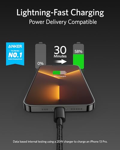 Anker New Nylon USB C to Lightning Cable  Apple MFi Certified for iPhone 14 Series  and More  3 3FT  Black 