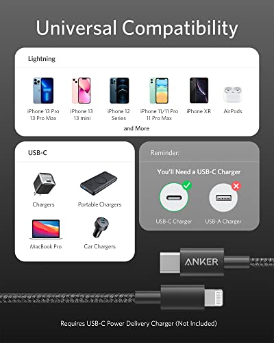 Anker New Nylon USB C to Lightning Cable  Apple MFi Certified for iPhone 14 Series  and More  3 3FT  Black 