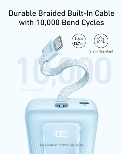 Anker Cargador portátil, banco de energía de 10,000 mAh 30 W, paquete de batería de carga rápida USB-C de entrada y salida, banco de energía esencial de viaje, para iPhone 16/15, iPad, MacBook, Galaxy