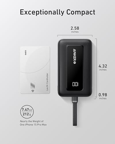 Anker Cargador portátil, banco de energía de 10,000 mAh 30 W, paquete de batería de carga rápida USB-C de entrada y salida, banco de energía esencial de viaje, para iPhone 16/15, iPad, MacBook, Galaxy