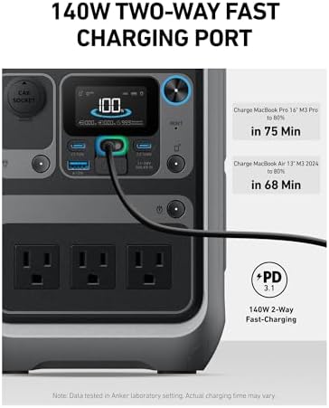Anker Portable Power Station SOLIX C300  288Wh LiFePO4 Backup Battery  300W Solar Generator  140W Two Way Fast Charging  for Camping  Hunting  Travel  Blackout & Emergencies  Solar Panel Optional 