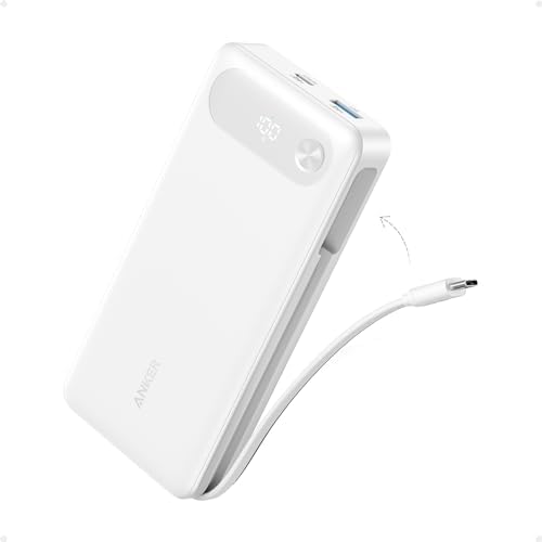 Anker Power Bank  20 000mAh Travel Essential Portable Charger with Built in USB C Cable  3 Port 87W Max Fast Charging Battery Pack  for MacBook  iPhone 16/15 Series  Samsung  Switch  and More