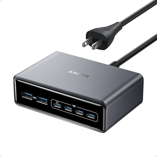 Anker Prime Charger  200W 6 Port GaN Charging Station  USB C PD Fast Charging Desktop Charger  Compatible with iPhone  Samsung  MacBook  Dell and More