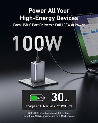 Anker Prime Charger  100W 3 Port GaN USB C Charger Block  Fast Charging wall Charger  Foldable and Compact for MacBook  iPad  iPhone 17 Series  Galaxy S24/S23  and More