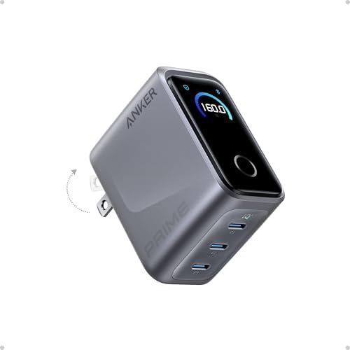 Anker Prime Charger 160W 3 Port Compact GaN USB C Charger Smart Display Touch Control Up to 140W Fast Charging for One Device for MacBook Pro Laptop iPhone 17 Series Cable Not Included Non Battery 