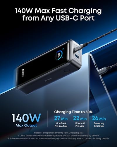 Anker Prime Power Bank  26 250mAh 3 Port Portable Charger with 300W Max Output  Two Way Charging  TSA Approved  App Control  for MacBook  iPhone 17/16 Series  and More  Base Not Included 