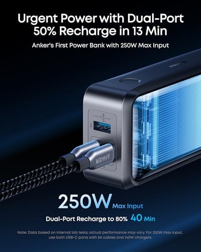 Anker Prime Power Bank  26 250mAh 3 Port Portable Charger with 300W Max Output  Two Way Charging  TSA Approved  App Control  for MacBook  iPhone 17/16 Series  and More  Base Not Included 