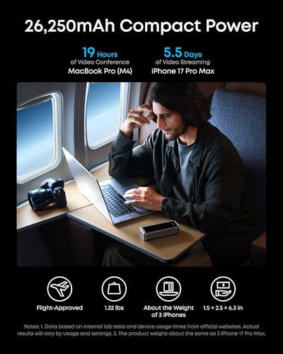 Anker Prime Power Bank  26 250mAh 3 Port Portable Charger with 300W Max Output  Two Way Charging  TSA Approved  App Control  for MacBook  iPhone 17/16 Series  and More  Base Not Included 