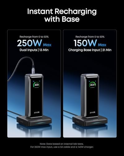 Anker Prime Power Bank and Charging Base  26 250mAh 300W Max Portable Charger with Base for 6 Devices  Two Way Charging  TSA Approved  App Control  for MacBook  iPhone 17/16 Series  and More