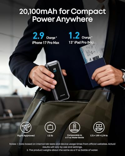 Anker Prime Power Bank  20 100mAh 3 Port Portable Charger with 220W Max Output  Two Way Charging  TSA Approved  App Control  for MacBook  iPhone 17/16 Series  and More  Base Not Included 