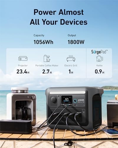 Anker SOLIX C1000 Portable Power Station with 400W Solar Panel  1800W Solar Generator  1056wh LFP  LiFePO4  Battery  6 AC Outlets  Up to 2400W for Home  Power Outages  and Outdoor Camping