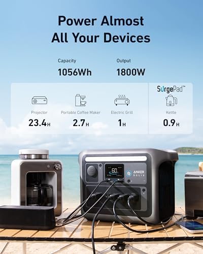 Anker SOLIX C1000 Portable Power Station  1800W  Peak 2400W  Solar Generator  Full Charge in 58 Min  1056wh LiFePO4 Battery for Home Backup  Power Outages  and Outdoor Camping  Optional Solar Panel 