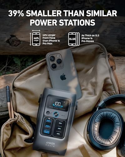 Anker SOLIX C200 DC Power Bank Station with Adjustable Strap  192Wh Portable Power Station  LiFePO4 Battery  200W Solar Generator  for Outdoor Camping  Traveling  and Emergencies 