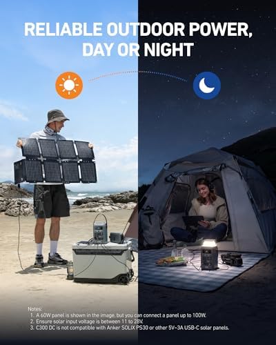 Anker SOLIX C300 DC Power Bank Station and 60W Solar Panel  288Wh Portable Power Station  LiFePO4 Battery  300W Solar Generator  for Outdoor  Camping  Traveling  and Emergencies