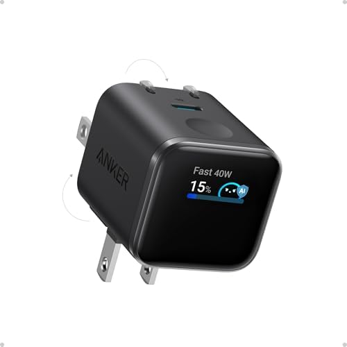 Anker Smart Display Charger  Anker Nano USB C Charger Block  45W Max GaN Phone Charger 180  Foldable Plug Smart Recognition Built in Care Mode for iPhone17/16/15 Non Battery One USB C Port No Cable 