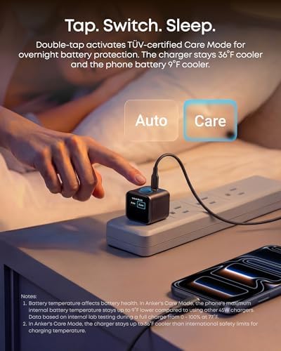 Anker Smart Display Charger  Anker Nano USB C Charger Block  45W Max GaN Phone Charger 180  Foldable Plug Smart Recognition Built in Care Mode for iPhone17/16/15 Non Battery One USB C Port No Cable 