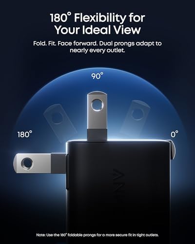 Anker Smart Display Charger  Anker Nano USB C Charger Block  45W Max GaN Phone Charger 180  Foldable Plug Smart Recognition Built in Care Mode for iPhone17/16/15 Non Battery One USB C Port No Cable 