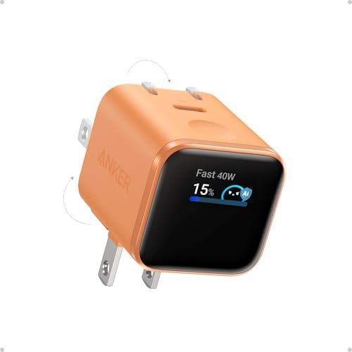 Anker Smart Display Charger  Anker Nano USB C Charger Block  45W Max GaN Phone Charger 180  Foldable Plug Smart Recognition Built in Care Mode for iPhone17/16/15 Non Battery One USB C Port No Cable 