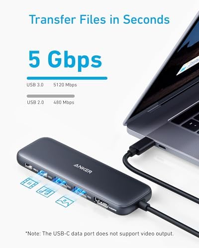 Anker USB C Hub  5 in 1 USBC to HDMI Splitter with 4K Display  1 x Powered USB C 5Gbps & 2 Powered USB A 3 0 5Gbps Data Ports for MacBook Pro  MacBook Air  Dell and More