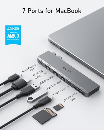 Anker USB C Hub for MacBook  7 in 2 with 4K HDMI  Compatible with Thunderbolt 4  1 Type C and 2 USB A Data Ports for MacBookPro 13 Inch  MacBookAir M1 / M2  and More