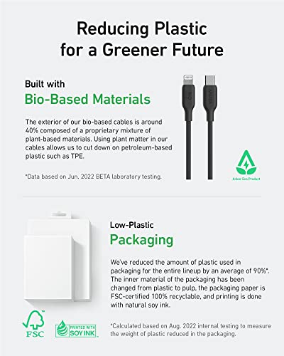 Anker USB C to Lightning Cable 6FT MFi Certified Bio Based Charging Cord for iPhone 14 Series and More USB 2 0 Black