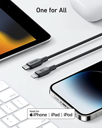 Anker USB C to Lightning Cable 6FT MFi Certified Bio Based Charging Cord for iPhone 14 Series and More USB 2 0 Black