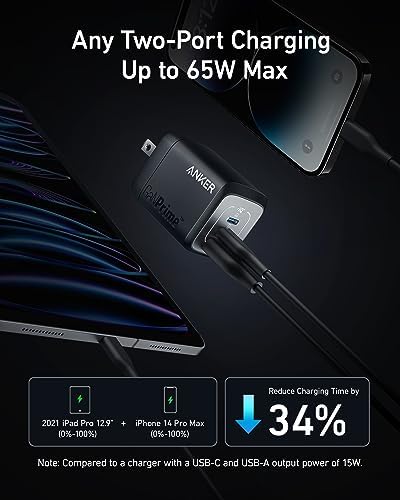 Anker USB Charger Block 67W GaN Wall Charger 3 Port Compact Fast Charging Phone Charger For MacBook Pro/Air  Pixelbook  iPad Pro  iPhone 17/16/Pro  Galaxy S23/S22  Note20  Pixel  Apple Watch  and More