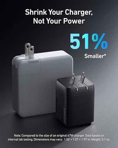 Anker USB Charger Block 67W GaN Wall Charger 3 Port Compact Fast Charging Phone Charger For MacBook Pro/Air  Pixelbook  iPad Pro  iPhone 17/16/Pro  Galaxy S23/S22  Note20  Pixel  Apple Watch  and More