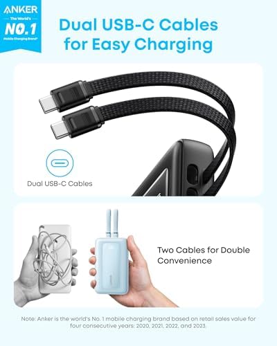 Anker Zolo Power Bank  2025 Upgraded Version   45W Max Fast Charging  20 000mAh Battery Pack  Dual Built in USB C Cables  USB C&A Port  for iPhone 17/16 Series  Galaxy  MacBook  and More
