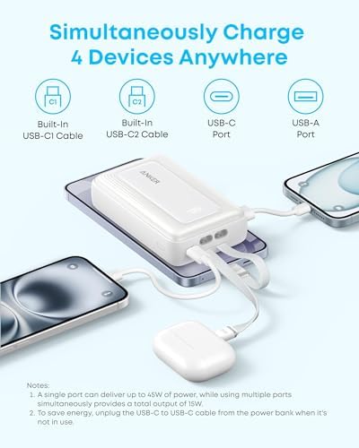 Anker Zolo Power Bank  2025 Upgraded Version   45W Max Fast Charging  20 000mAh Battery Pack  Dual Built in USB C Cables  USB C&A Port  for iPhone 17/16 Series  Galaxy  MacBook  and More