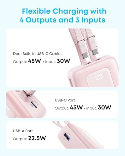 Anker Zolo Power Bank  2025 Upgraded Version   45W Max Fast Charging  20 000mAh Battery Pack  Dual Built in USB C Cables  USB C&A Port  for iPhone 17/16 Series  Galaxy  MacBook  and More