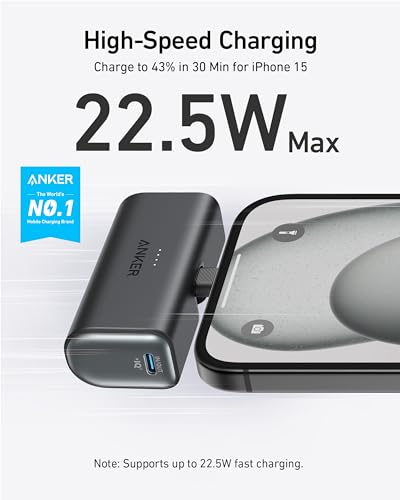 Anker iPhone 16 Portable Charger  Nano Power Bank with Built in USB C Connector  5 000mAh Portable Charger 22 5W  for iPhone 16/15 Series  Samsung S22/23 Series  iPad Pro/Air  AirPods  and More