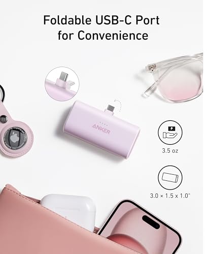 Anker iPhone 16 Portable Charger  Nano Power Bank with Built in USB C Connector  5 000mAh Portable Charger 22 5W  for iPhone 16/15 Series  Samsung S22/23 Series  iPad Pro/Air  AirPods  and More