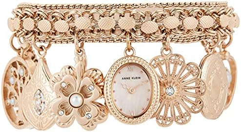 Anne Klein Womens Premium Crystal Accented Charm Bracelet Watch