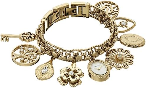 Anne Klein Womens Premium Crystal Accented Charm Bracelet Watch
