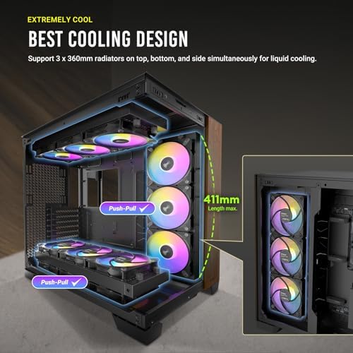 Antec C8 Wood  Fans not Included  Wooden Front Panel  Dual Chamber Layout  Type C  360mm Radiator Support  Seamless TG Front & Side Panels  RTX 40 Compatible  Full Tower E ATX PC Case