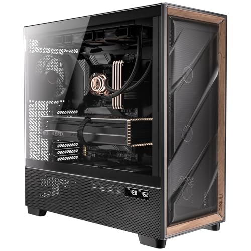 Antec Flux Pro  6 x PWM Fans Included  High Airflow Front Panel with Walnut Wood  iShift PSU 90  Mount  USB3 0 x 2  Type C  420mm Radiator Support  Temp  Display  Full Tower E ATX PC Case