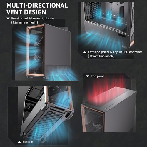 Antec Flux Pro  6 x PWM Fans Included  High Airflow Front Panel with Walnut Wood  iShift PSU 90  Mount  USB3 0 x 2  Type C  420mm Radiator Support  Temp  Display  Full Tower E ATX PC Case