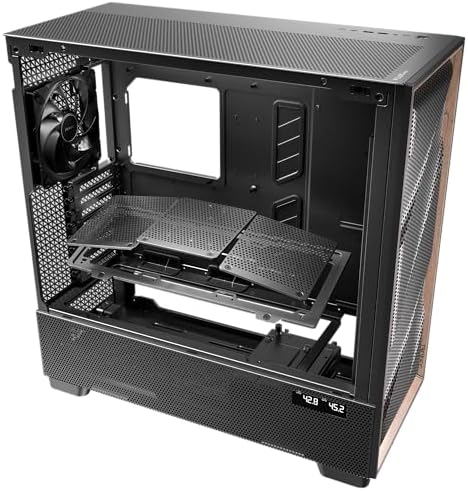 Antec Flux Pro  6 x PWM Fans Included  High Airflow Front Panel with Walnut Wood  iShift PSU 90  Mount  USB3 0 x 2  Type C  420mm Radiator Support  Temp  Display  Full Tower E ATX PC Case