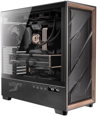 Antec Flux Pro  6 x PWM Fans Included  High Airflow Front Panel with Walnut Wood  iShift PSU 90  Mount  USB3 0 x 2  Type C  420mm Radiator Support  Temp  Display  Full Tower E ATX PC Case