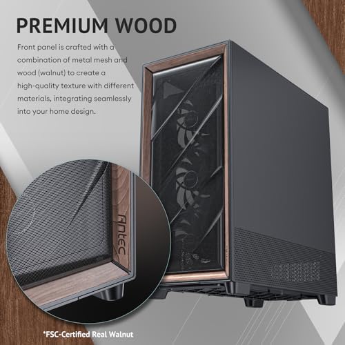 Antec Flux Pro  6 x PWM Fans Included  High Airflow Front Panel with Walnut Wood  iShift PSU 90  Mount  USB3 0 x 2  Type C  420mm Radiator Support  Temp  Display  Full Tower E ATX PC Case