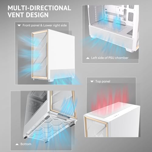 Antec Flux Wood White  5 x PWM Fans Included  High Airflow Front Panel with Birch Wood  Type C  420mm Radiator & Back Connect Motherboard Support  Up to 9 Fans Simultaneously  Mid Tower E ATX PC Case
