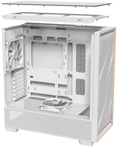 Antec Flux Wood White  5 x PWM Fans Included  High Airflow Front Panel with Birch Wood  Type C  420mm Radiator & Back Connect Motherboard Support  Up to 9 Fans Simultaneously  Mid Tower E ATX PC Case