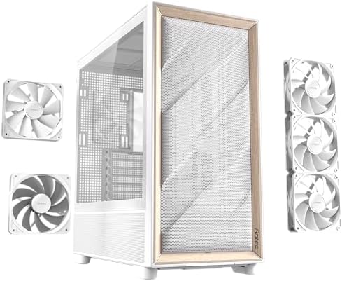 Antec Flux Wood White  5 x PWM Fans Included  High Airflow Front Panel with Birch Wood  Type C  420mm Radiator & Back Connect Motherboard Support  Up to 9 Fans Simultaneously  Mid Tower E ATX PC Case