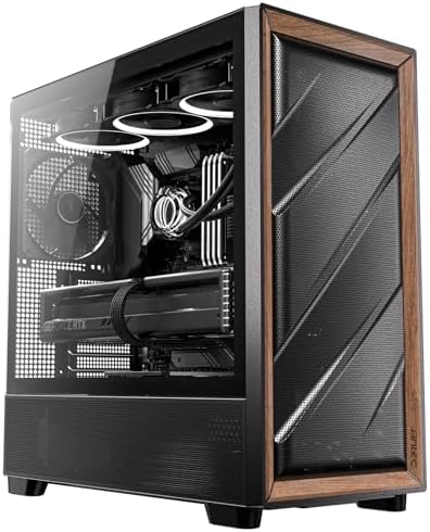 Antec Flux Wood  5 x PWM Fans Included  High Airflow Front Panel with Walnut Wood  Type C  420mm Radiator & Back Connect Motherboard Support  Up to 9 Fans Simultaneously  Mid Tower E ATX PC Case