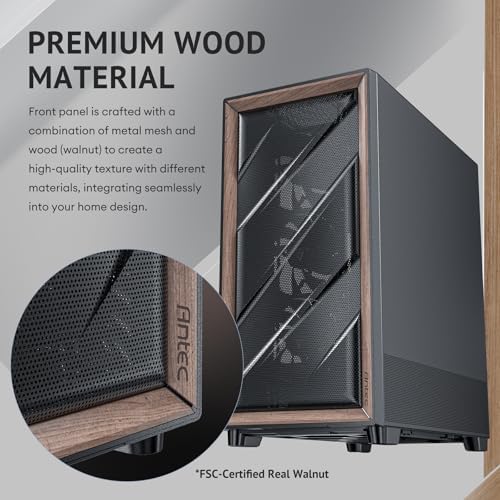 Antec Flux Wood  5 x PWM Fans Included  High Airflow Front Panel with Walnut Wood  Type C  420mm Radiator & Back Connect Motherboard Support  Up to 9 Fans Simultaneously  Mid Tower E ATX PC Case